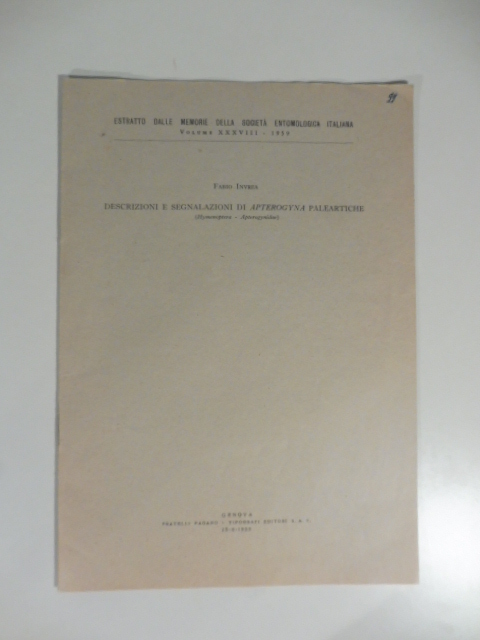 Descrizioni e segnalazioni di apterogyna paleartiche