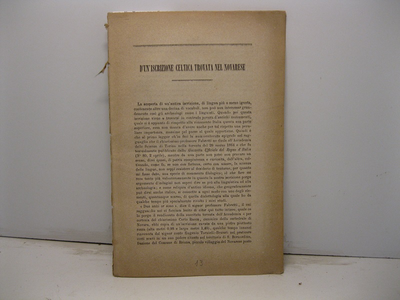 Di un'iscrizione celtica trovata nel Novarese