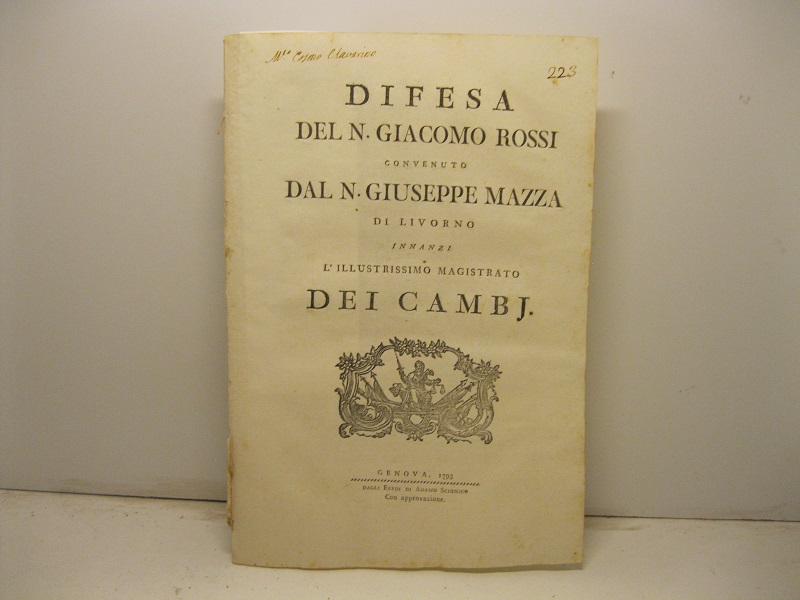 Difesa del N. Giacomo Rossi convenuto dal N. Giuseppe Mazza …