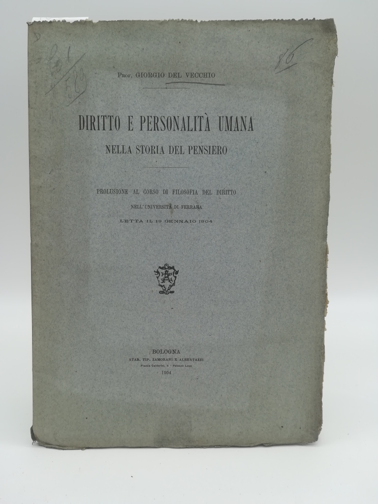 Diritto e personalita' umana nella storia del pensiero. Prolusione al …