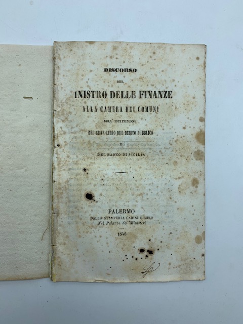 Discorso del Ministro delle Finanze alla Camera dei Comuni sull'istituzione …