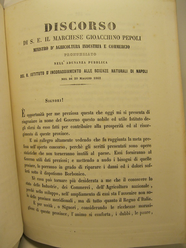 Discorso di S. E. il marchese Gioacchino Pepoli minostro d'agricoltura …