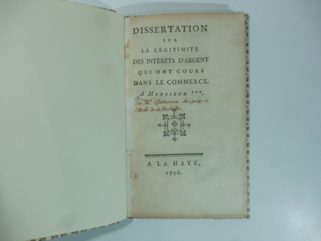Dissertation sur la legitimite' des interets d'argent qui ont cours …
