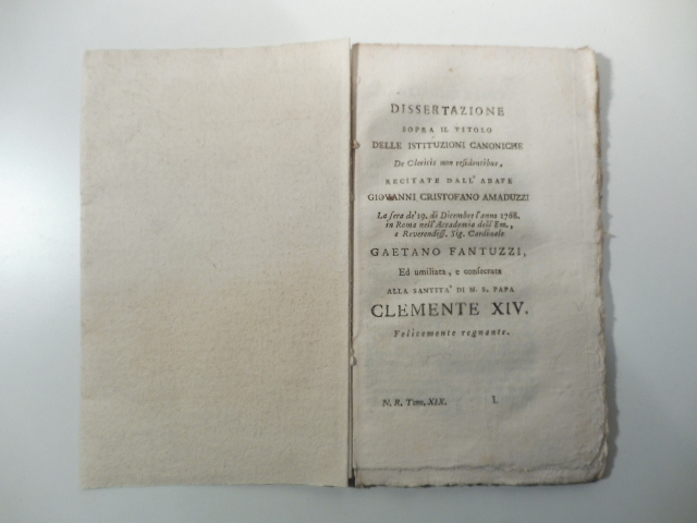 Dissertazione sopra il titolo delle istituzioni canoniche De clericis non …