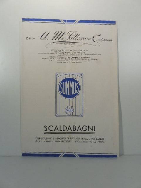 Ditta A. M. Pattono Genova. Summus scaldabagni