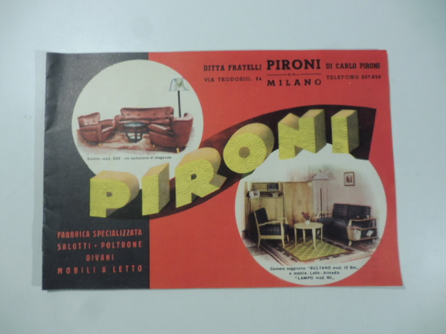 Ditta Fratelli Pironi, Milano. Fabbrica specializzata saloni, poltrone, divani, mobili …