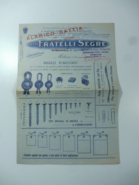 Ditta Fratelli Segre. Stabilimento per fabbricazione di cartellini per spedizioni, …