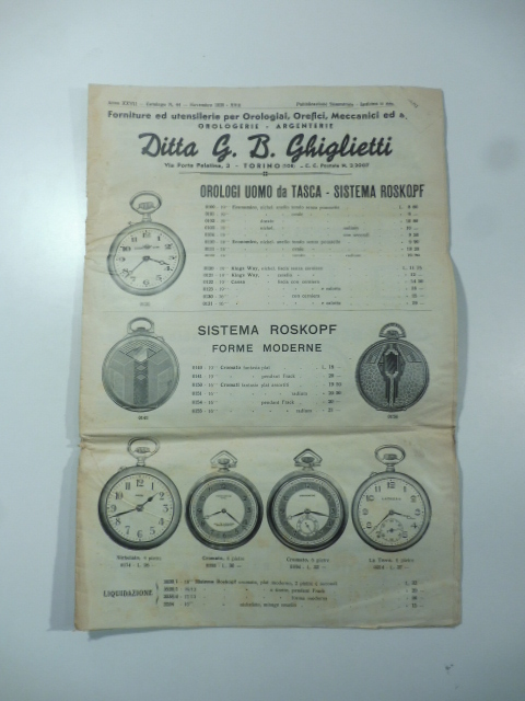 Ditta G. B. Ghiglietti. Torino. Forniture ed utensilerie per orologiai. …