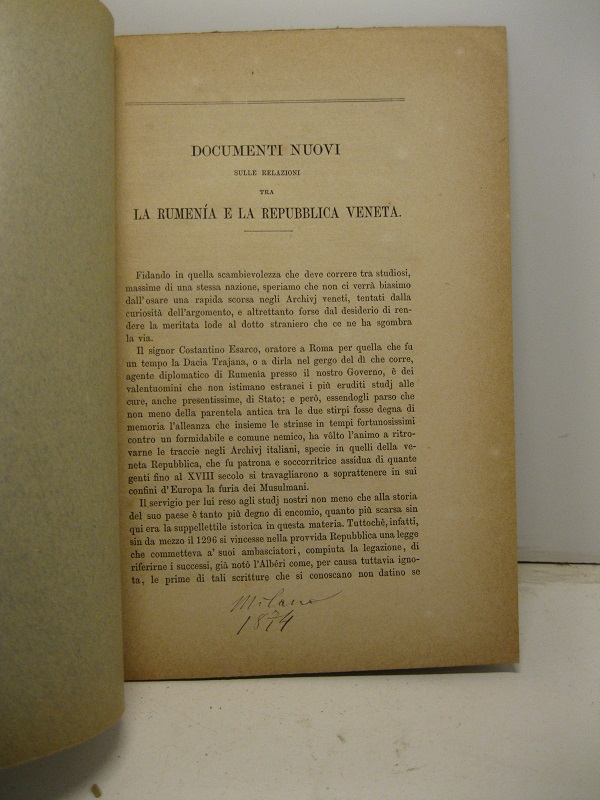 Documenti nuovi sulle relazioni tra la Rumenia e la Repubblica …