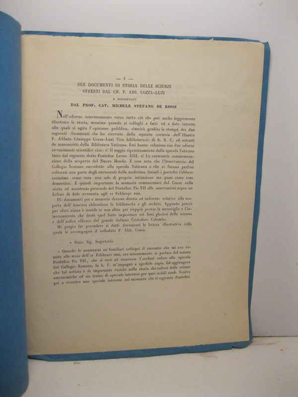 Due documenti di storia delle scienze offerti dal Ch. P. …