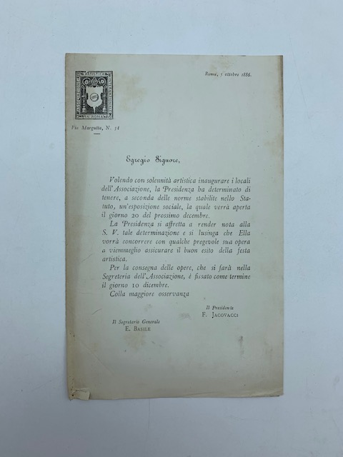 Egregio Signore.volendo.inaugurare i locali dell'Associazione, la Presidenza ha determinato di …