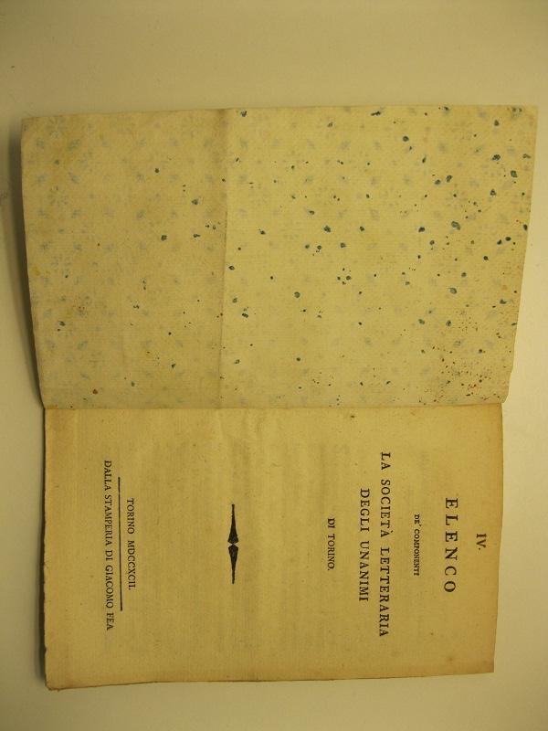 ELENCO DE' COMPONENTI LA SOCIETA' LETTERARIA DEGLI UNANIMI DI TORINO