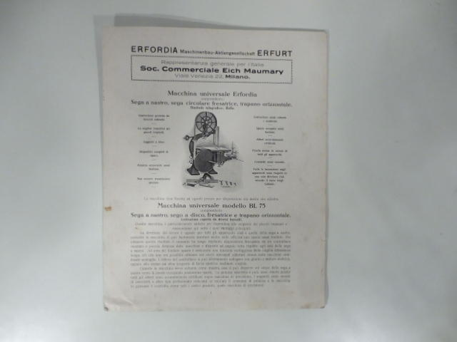 Erfordia. Macchina universale, piallatrice. Brochure pubblicitaria