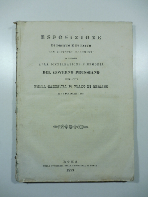 Esposizione di diritto e di fatto con autentici documenti in …