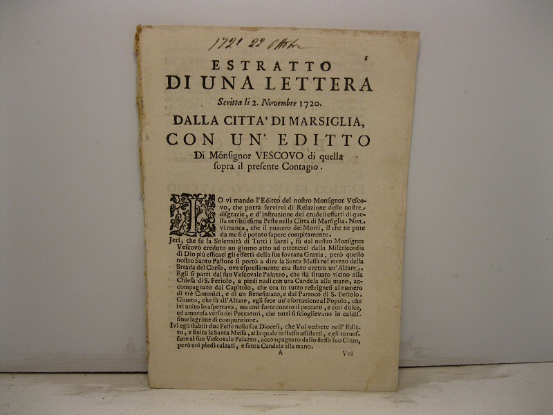 Estratto da una lettera scritta li 2 novembre 1720 dalla …