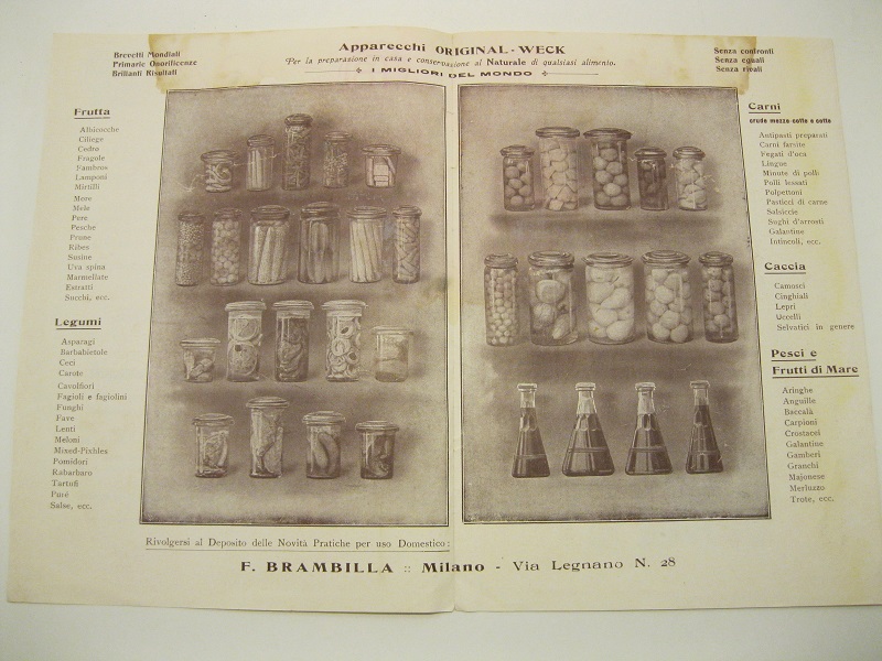 F. Brambilla. Apparecchi originali Weck per la preparazione in casa …