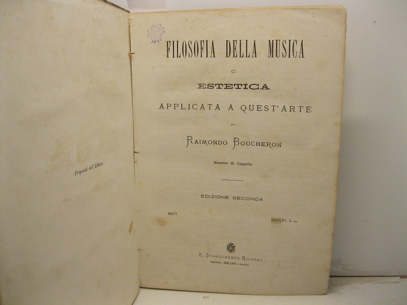 Filosofia della musica o estetica applicata a quest'arte di Raimondo …