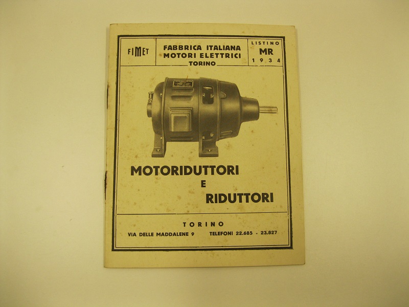 Fimet. Fabbrica italiana motori elettrici Torino. Listino MR 1934