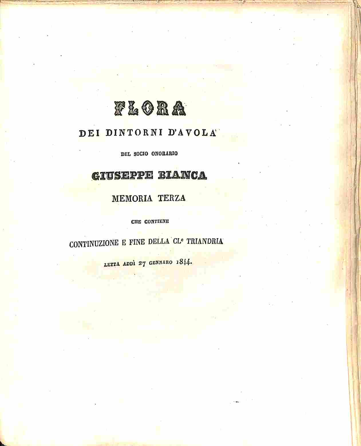 Flora dei dintorni d' Avola Memoria terza che contiene continuazione …
