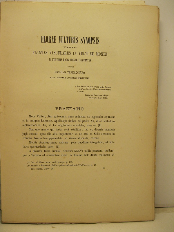 Florae vulturis synopsis exhibens plantas vasculares in Vulture monte ac …
