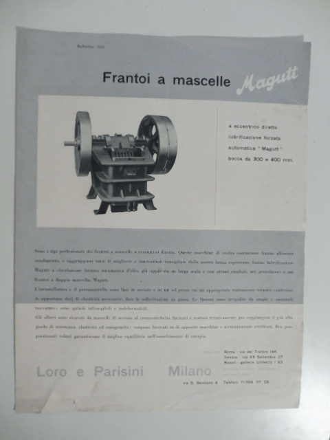 Frantoi a mascelle Magutt. Loro e Parisini. Grafica pubblicitaria dello …