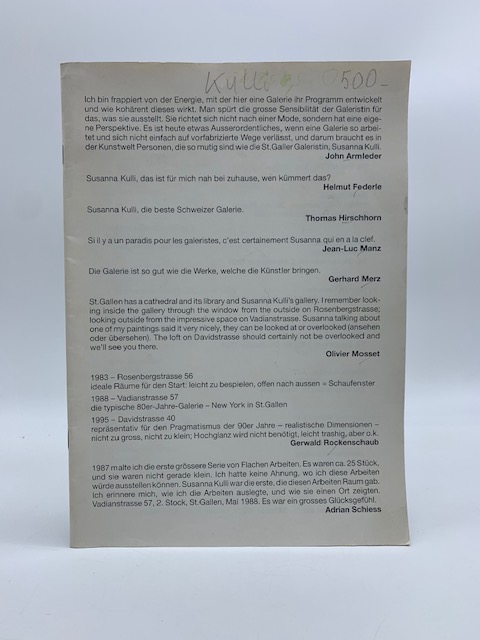 Galerie Susanna Kulli, St. Gallen (Catalogo)