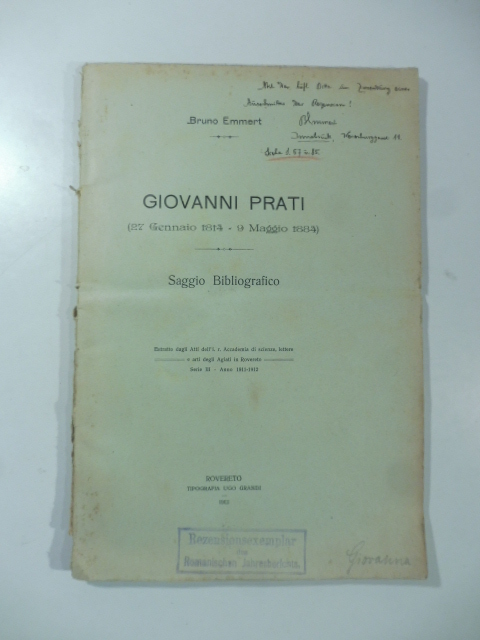 Giovanni Prati (27 gennaio 1814 - 9 maggio 1884). Saggio …