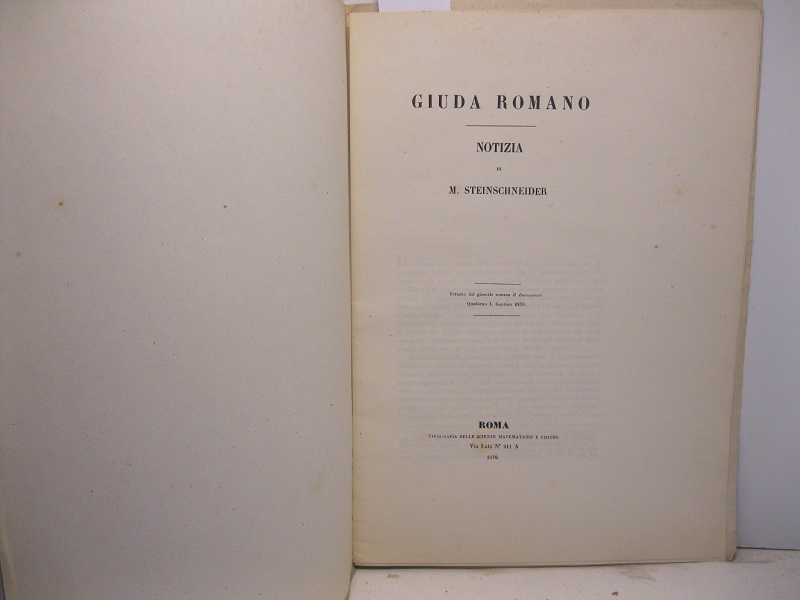 Giuda Romano. Notizia. Estratto dal giornale romano Il Buonarroti, quaderno …