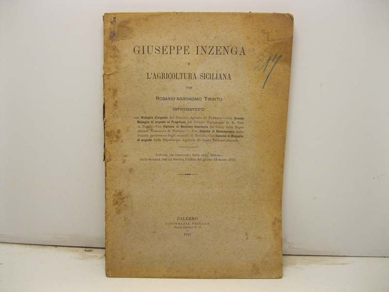 Giuseppe Inzenga e l'agricoltura siciliana per Rosario agronomo Tirrito. Lettura …