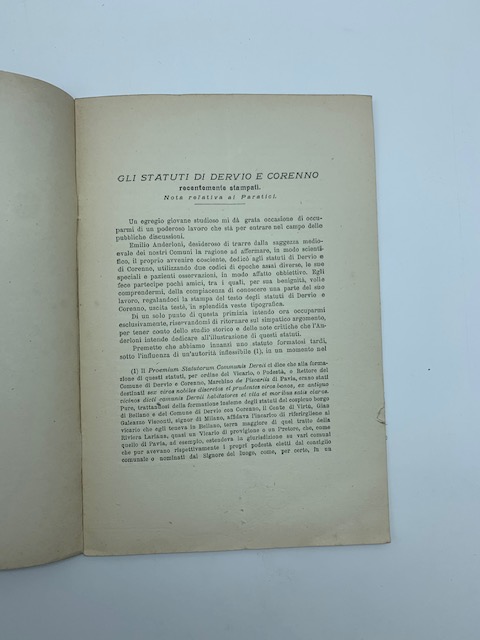 Gli Statuti di Dervio e Corenno recentemente stampati. Nota relativa …