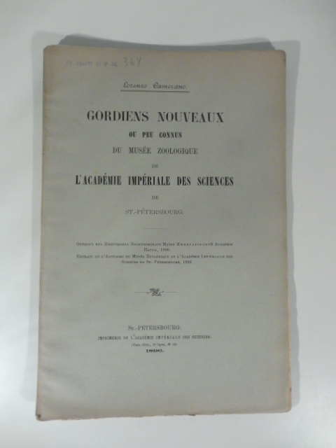 Gordiens nouveaux ou peu connus de Musee Zoologique de l'Academie …