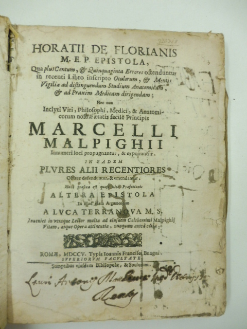 Horatii de Florianis M.E.P. Epistola, qua plus centum, & quinquaginta …