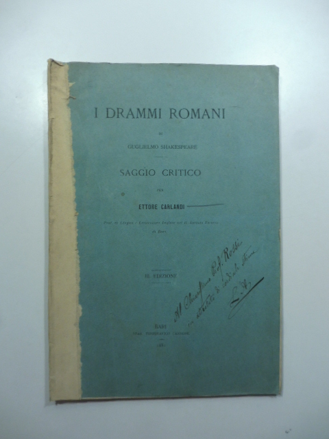 I drammi romani di Guglielmo Shakespeare. Saggio critico