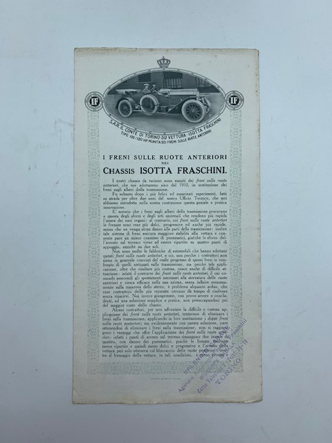 I freni sulle ruote anteriori nei chassis Isotta Fraschini (pieghevole …