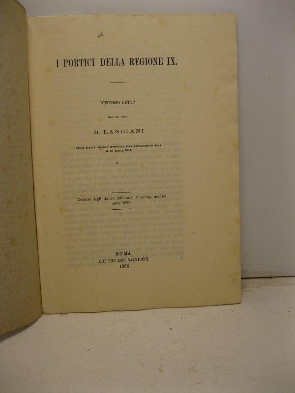 I portici della regioone IX. Estratto dagli Annali dell'Instit. di …