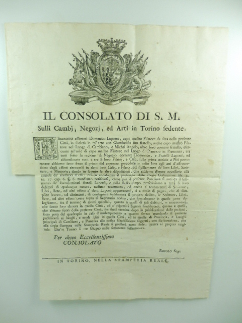 Il consolato di S. M. sulli Cambj, Negozj ed Arti …