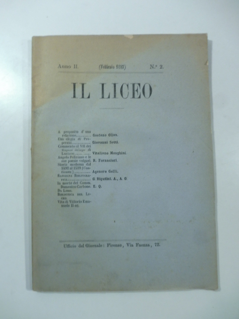 Il Liceo, anno II, febbraio 1883, n. 2