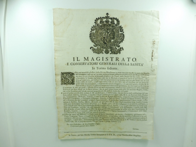 Il Magistrato e conservatori generali della sanita' in Torino sedente. …