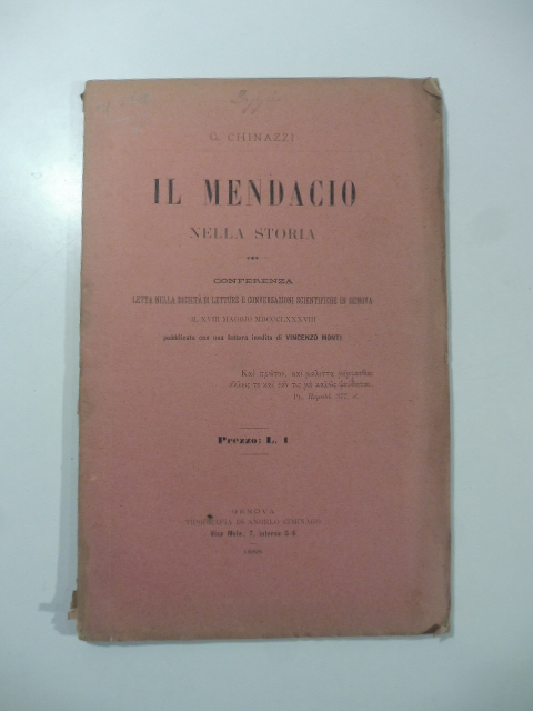 Il mendacio nella storia. Conferenza letta nella Societa' di letture …