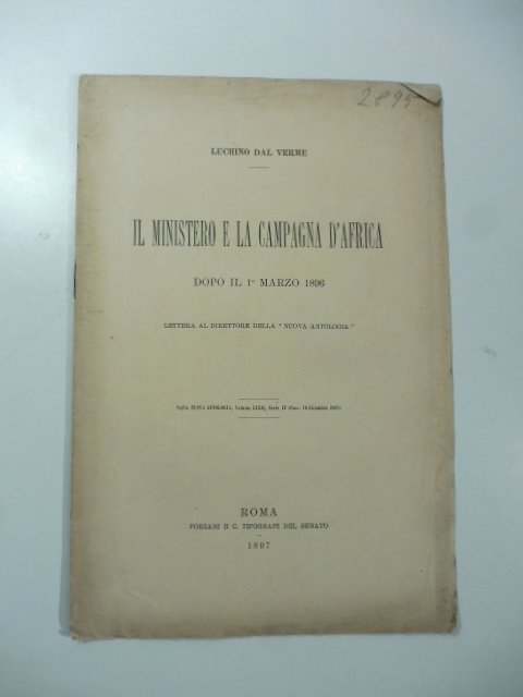 Il Ministero e la Campagna d'Africa dopo il marzo 1896