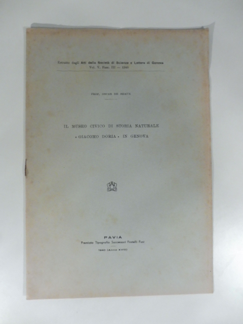 Il Museo civico di Storia naturale Giacomo Doria in Genova. …