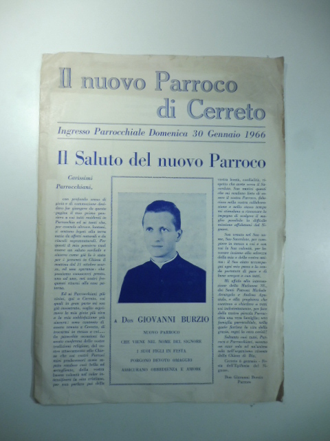 Il nuovo Parroco di Cerreto. Ingresso parrocchiale domenica 30 gennaio …