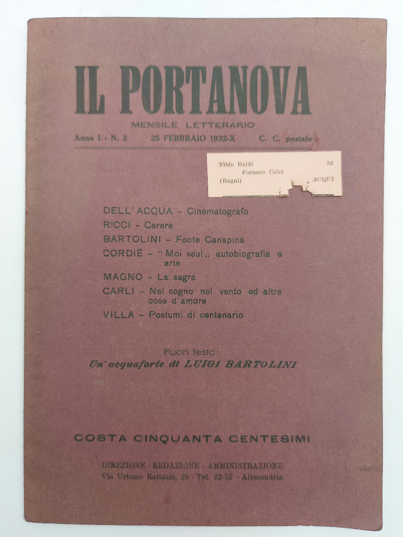 Il Portanova. Mensile letterario, anno I, n. 2, 25 febbraio …
