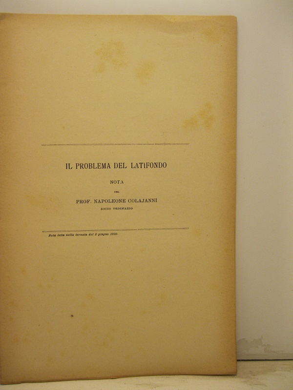 Il problema del latifondo. Nota