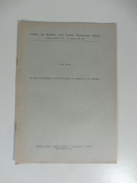 Il reticulitermes lucifugus Rossi a Genova e in Liguria