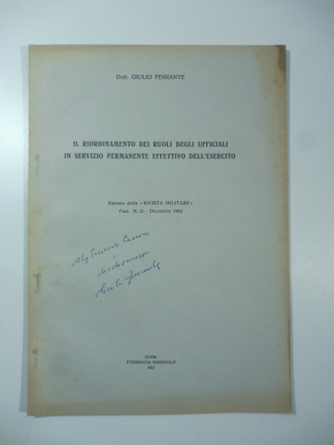 Il riordinamento dei ruoli degli ufficiali in servizio permanente effettivo …