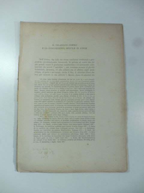 Il salariato libero e la concorrenza servile in Atene