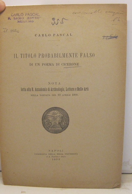 Il titolo probabilmente falso di un poema di Cicerone. Nota …