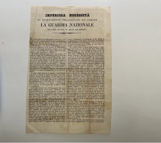 Imperiosa necessita' di prontamente organizzare ed armare la Guardia Nazionale …
