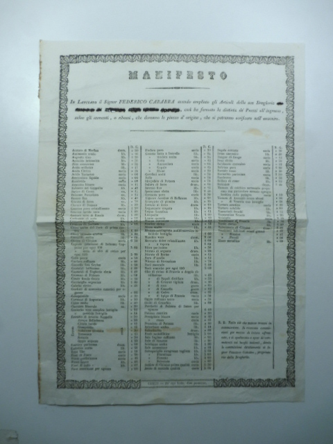 In Lanciano il Signor Federico Carabba avendo ampliato gli articoli …